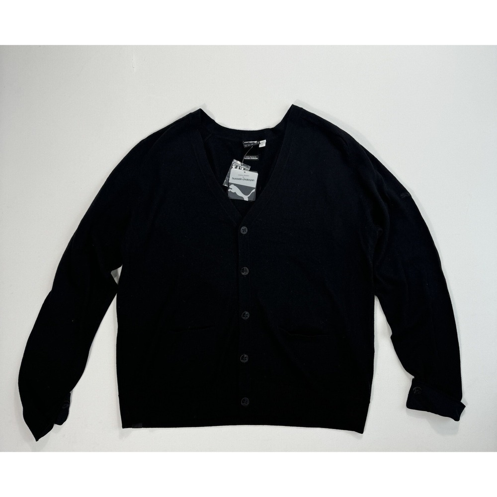 Hussein Chalayan Puma Men 2XL Cardigan Black 100% Wool Designer Sweater